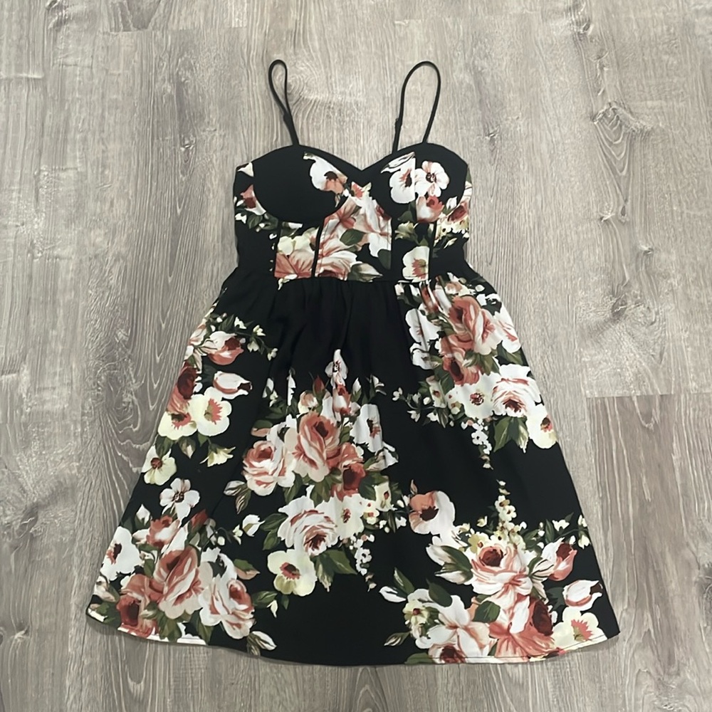Black corset design flower dress, size small